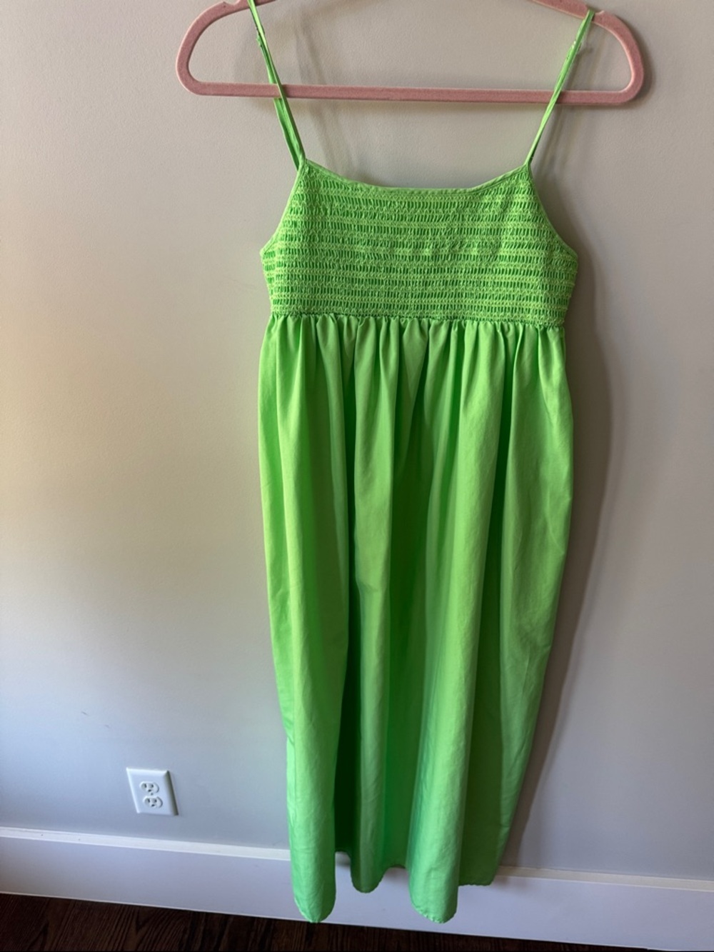 Zara Bright Lime Green Smocked Maxi Dress w Pockets